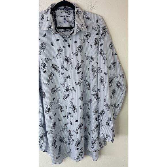 Visconti Black Shirt 2XLT Long Sleeve Button Down Light Blue Floral - Picture 2 of 10
